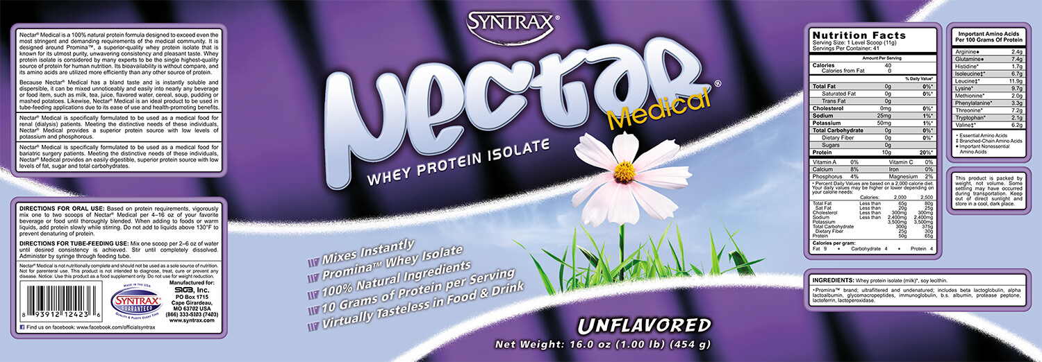 Embalagem Nectar Medical Whey Protein Isolado (454g) Syntrax 