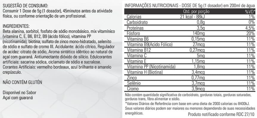 Tabela Nutricional Beta Alanina Blocker L.A. Steel Nutrition